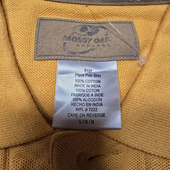 Mossy Oak Men's Mustard Polo Shirt Size Large.  Used excellent condition. - Picture 3 of 4